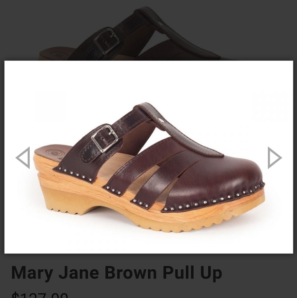 Troentorp Mary Jane Brown Pull Up wooden sole clogs sandals slides 39 EUC - Picture 6 of 17